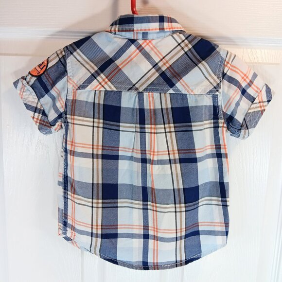 Guess NWOT Boy's Blue Orange Plaid Button Down Short Sleeve Shirt Size 18M - Picture 12 of 16